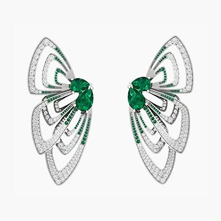 Diamond  Emerald Butterfly Dreams Earrings